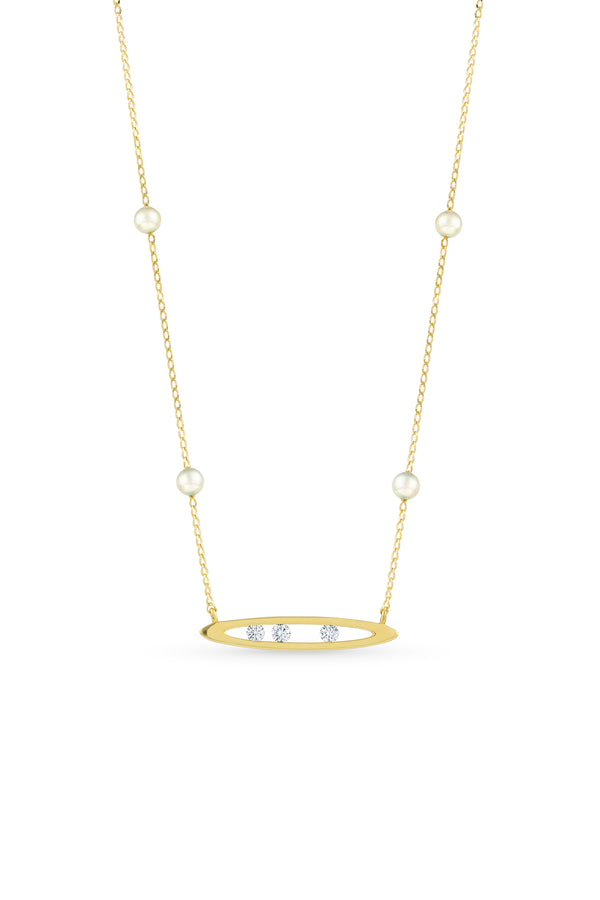 Akoya Pearl Diamond Marquise Channel Chain Necklace
