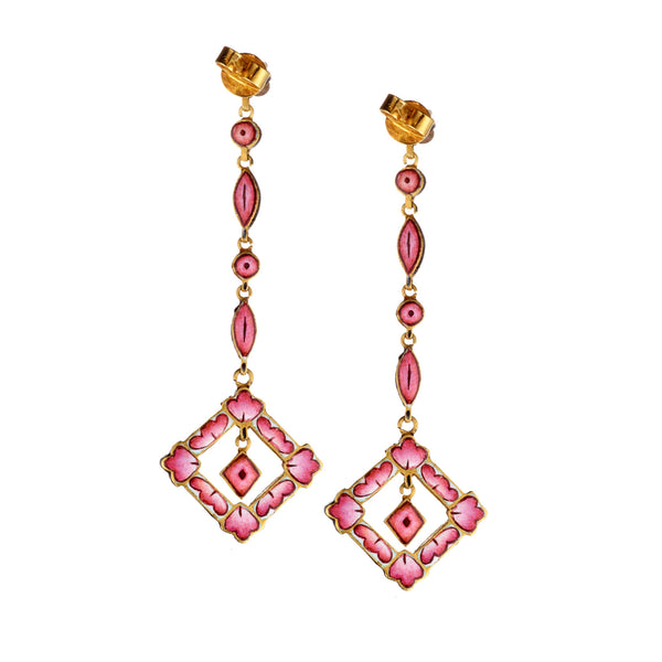 Lotus Pink Meena Petal & Polki Diamond Earrings