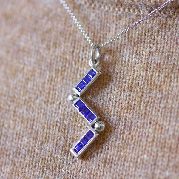 Blue Sapphire Zig Zag Necklace