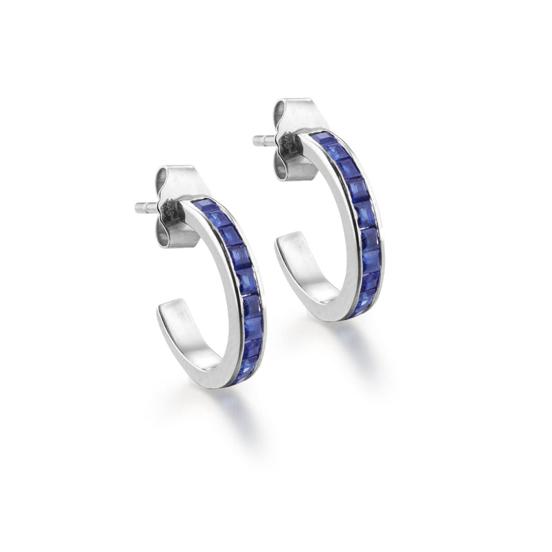 Blue Sapphire Medium Hoop Earrings