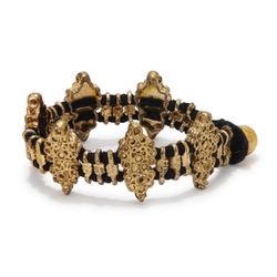 Black silk woven bracelet, brass diamond shaped motifs, handcrafted jewelry