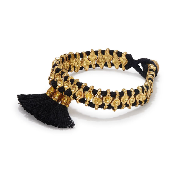 Black tassel brass bracelet, handcrafted jewelry