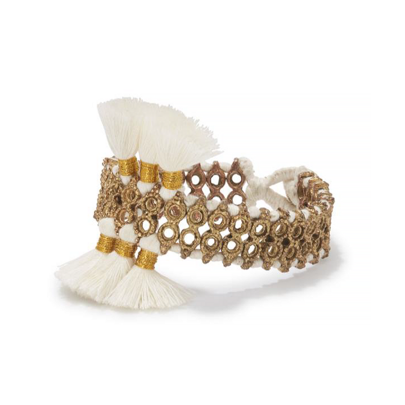 White silk chord brass woven bracelet, handcrafted jewelry