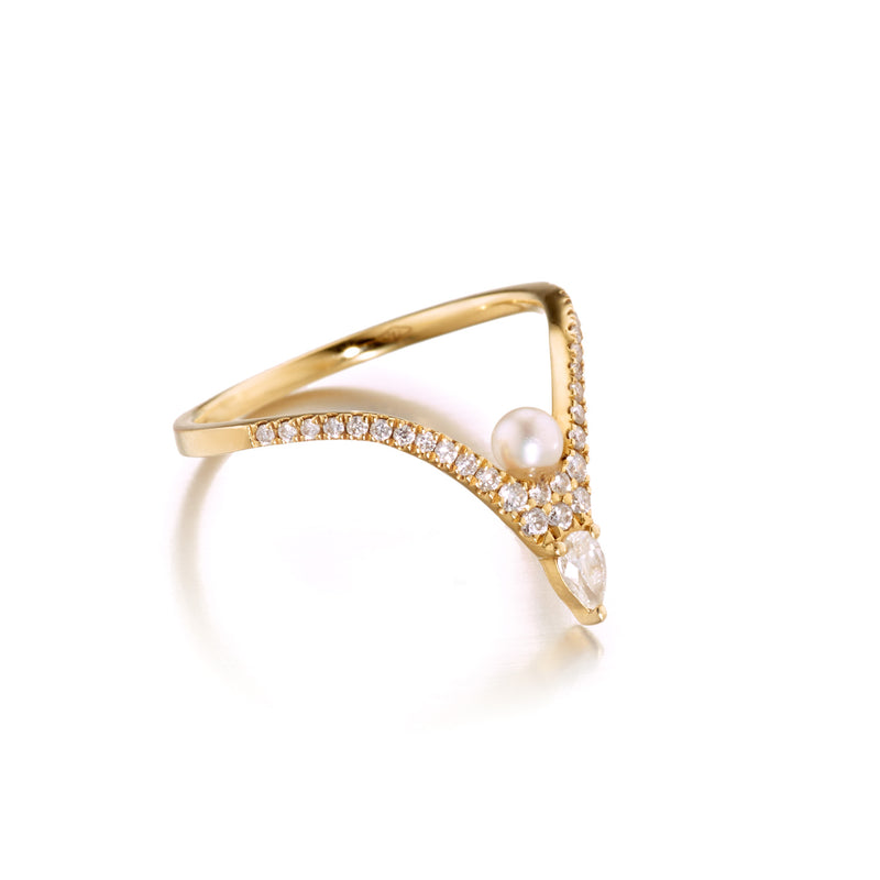 Diamond Pear-Shaped Pearl V Ring – Madhuri Parson New York