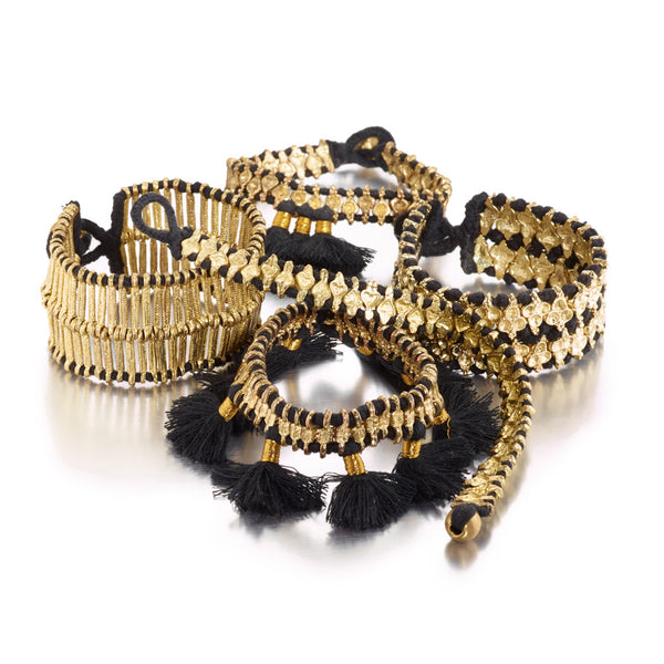 Black Trio Tassel Woven Bracelet
