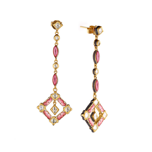 Lotus Pink Meena Petal & Polki Diamond Earrings