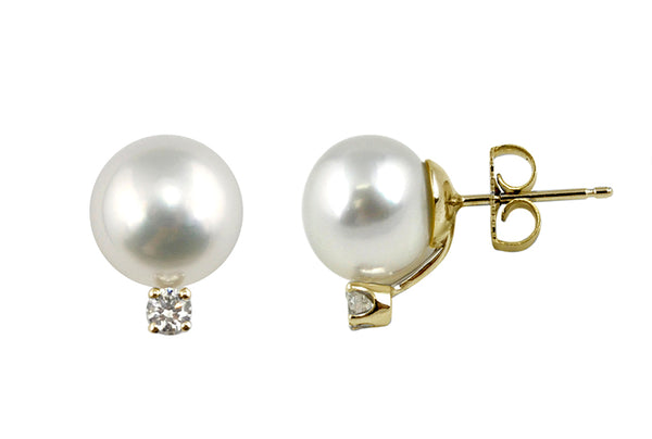 White South Sea Cultured Pearl Diamond Stud Earrings