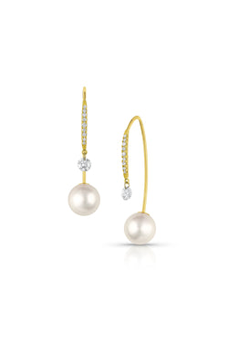 Akoya Pearls and Pear-Shaped Diamond Earrings