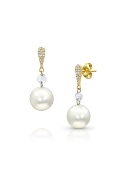 Diamonds and Akoya Cultured Pearl Drop Earrings