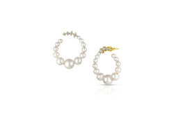 Petite Akoya Pearl Diamond Medium Hoop Earrings