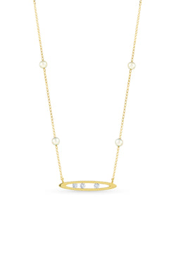 Akoya Pearl Diamond Marquise Channel Chain Necklace