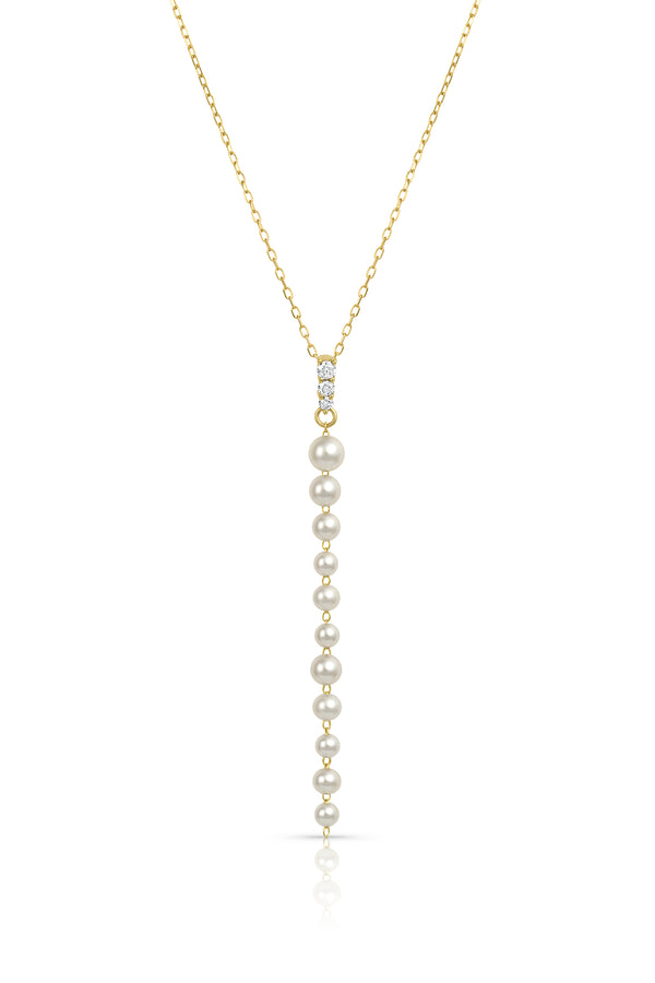 Akoya Pearl and Diamond Linear Pendant Necklace