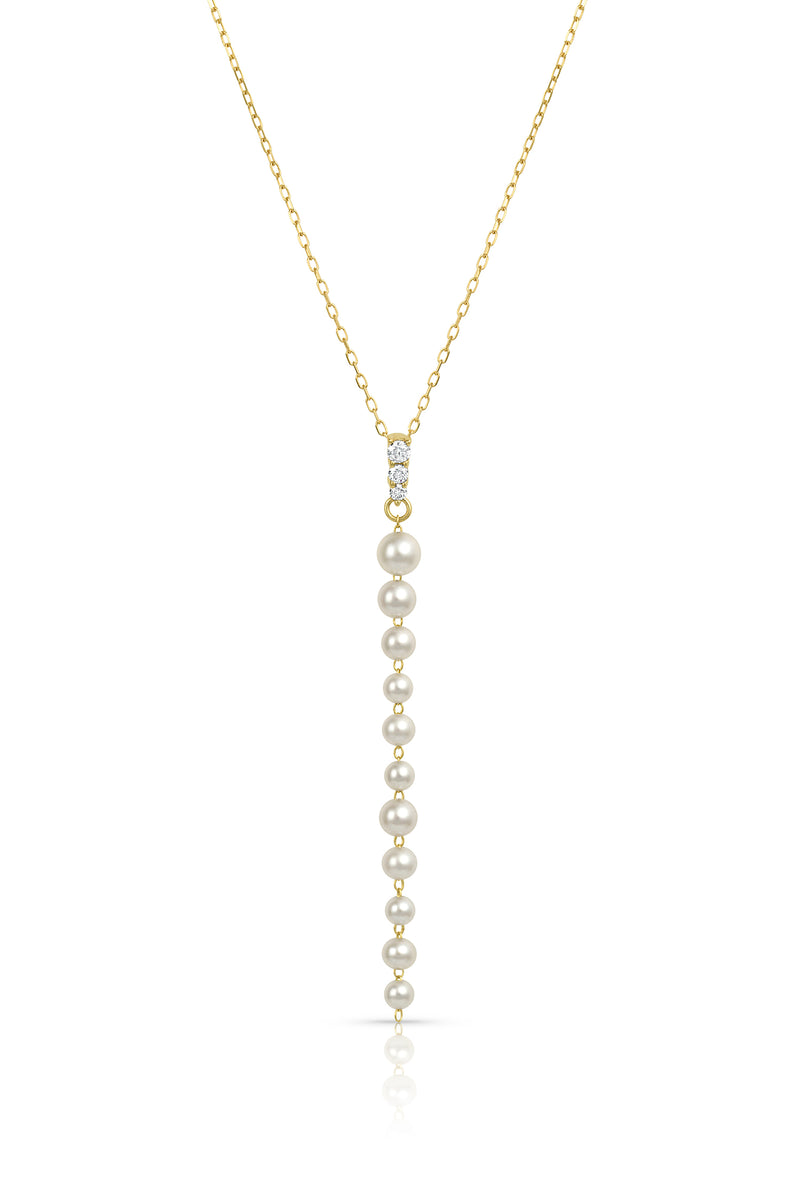 Akoya Pearl and Diamond Linear Pendant Necklace